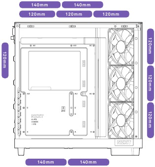 NZXT - H6 Serie - Ventilator ondersteuning en installatie-opties Ventilator ondersteuning en installatie-opties