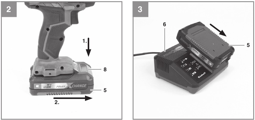 Einhell - TP-CI 18 Li BL - Werking - De Li-accu opladen Werking - De Li-accu opladen