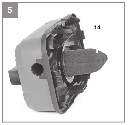 Einhell - TE-VC 18/10 Li - Solo - Het schuimfilter plaatsen Het schuimfilter plaatsen