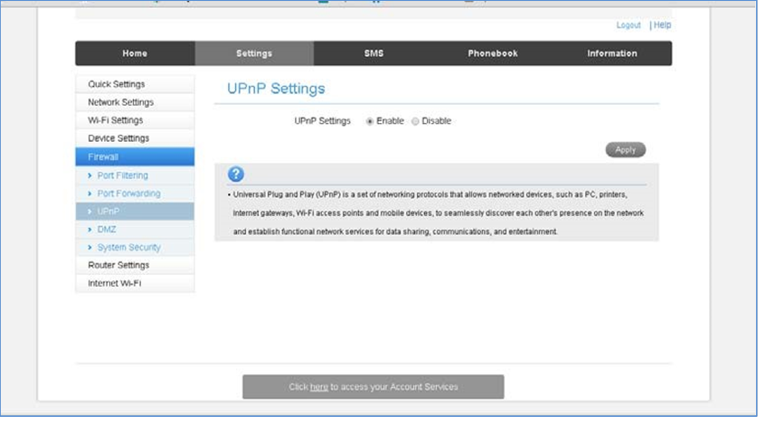 ZTE - TELSTRA 4GX WI-FI PLUS - INSTELLINGEN > FIREWALL > UPNP-INSTELLINGEN INSTELLINGEN > FIREWALL > UPNP-INSTELLINGEN