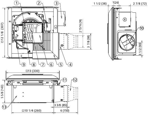 Panasonic - FV-08-11VFL5 - Afmetingen Afmetingen