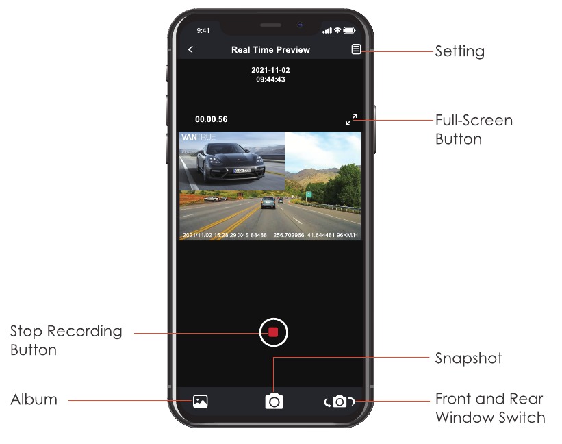 Vantrue - OnDash X4S - APP Bediening APP Bediening