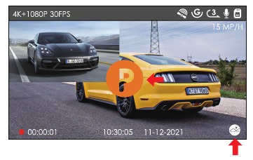Vantrue - OnDash X4S - Botsingsdetectie geactiveerd Botsingsdetectie geactiveerd