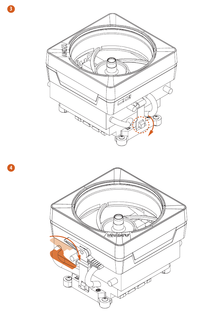 ASROCK - B550M Pro4 - De CPU-ventilator en koellichaam installeren - Stap 7 De CPU-ventilator en koellichaam installeren - Stap 7