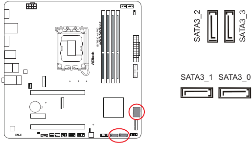 ASROCK - PHANTOM GAMING B760M PG LIGHTNING/D4 - Overzicht van on-board headers en aansluitingen - Deel 3 Overzicht van on-board headers en aansluitingen - Deel 3