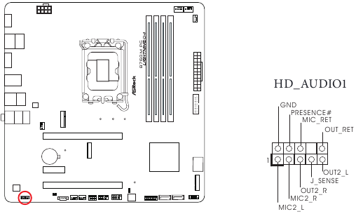 ASROCK - PHANTOM GAMING B760M PG LIGHTNING/D4 - Overzicht van on-board headers en aansluitingen - Deel 6 Overzicht van on-board headers en aansluitingen - Deel 6