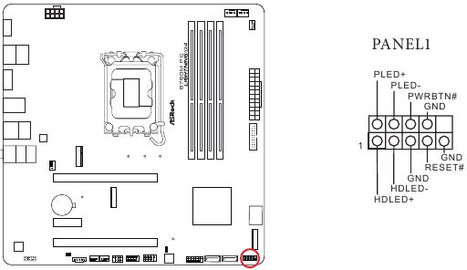 ASROCK - PHANTOM GAMING B760M PG LIGHTNING/D4 - Overzicht van on-board headers en aansluitingen - Deel 1 Overzicht van on-board headers en aansluitingen - Deel 1