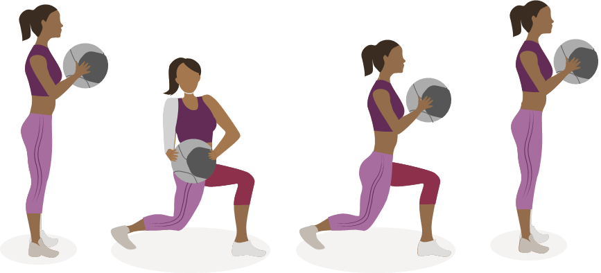 JFIT - Wall Ball - LUNGE WITH OBLIQUE TWIST LUNGE WITH OBLIQUE TWIST