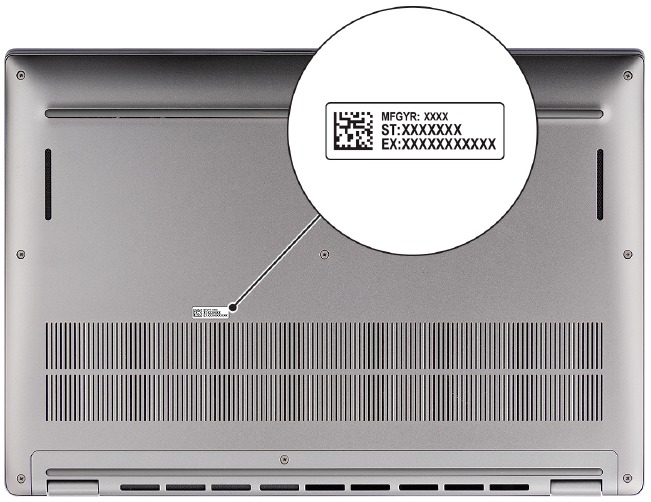 Dell - Latitude 7640 - Aanzichten van het product - Locatie servicetag Aanzichten van het product - Locatie servicetag
