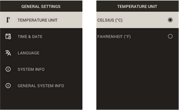 FLIR - TG267 - Submenu Instellingen - GENERAL SETTINGS - Stap 1 Submenu Instellingen - ALGEMENE INSTELLINGEN - Stap 1