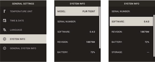 FLIR - TG267 - Submenu Instellingen - GENERAL SETTINGS - Stap 4 Submenu Instellingen - ALGEMENE INSTELLINGEN - Stap 4