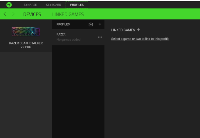 RAZER - DEATHSTALKER V2 PRO - TABBLAD PROFIELEN - Apparaten TABBLAD PROFIELEN - Apparaten