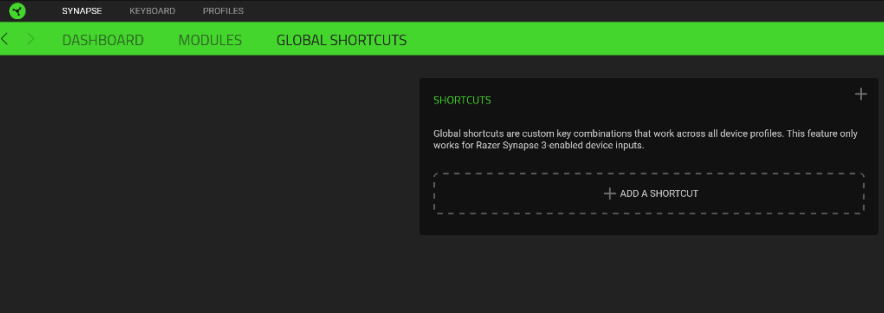 RAZER - DEATHSTALKER V2 PRO - TABBLAD SYNAPSE - Global Shortcuts TABBLAD SYNAPSE - Global Shortcuts