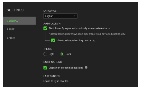 Razer - Huntsman Mini - SETTINGS WINDOW SETTINGS WINDOW