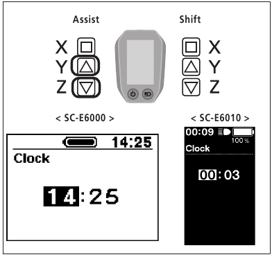 Shimano - Steps E6000 Series - Instellingenmenu - Clock (Klokinstelling) - Stap 1 Instellingenmenu - Clock (Klokinstelling) - Stap 1