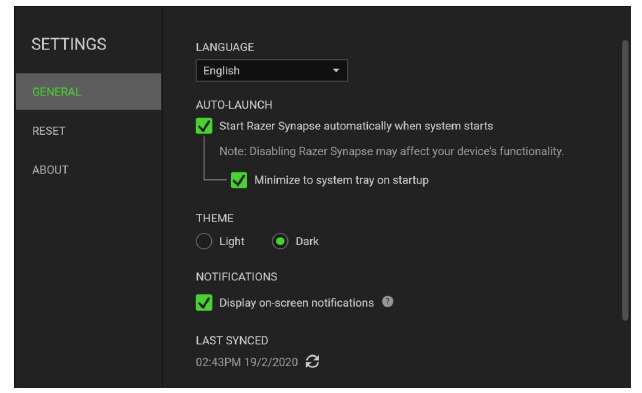 RAZER - BLACKWIDOW V3 - SETTINGS WINDOW INSTELLINGENVENSTER
