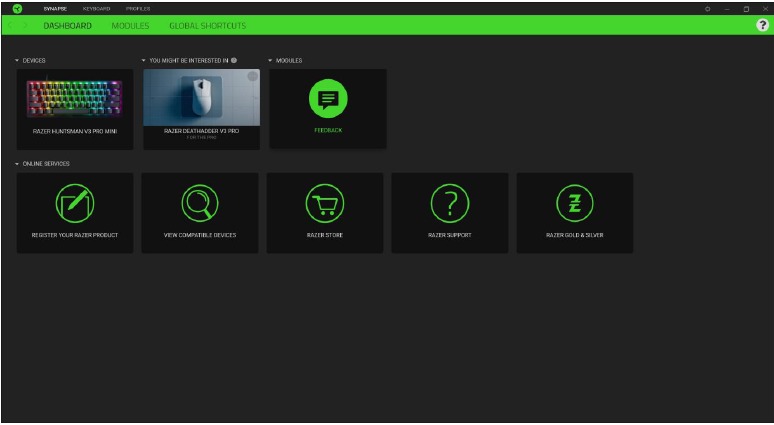 RAZER - HUNTSMAN V3 PRO MINI - SYNAPSE TAB - Dashboard SYNAPSE TAB - Dashboard
