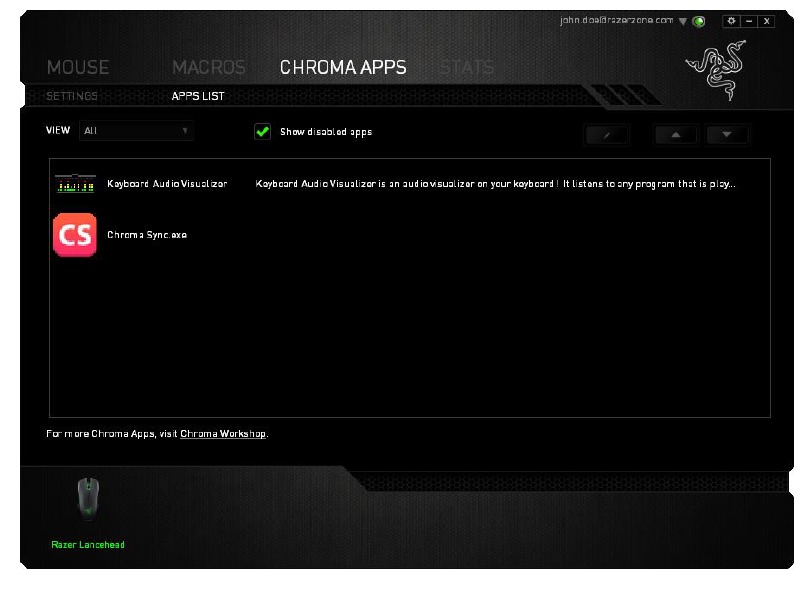 RAZER - LANCEHEAD - TABBLAD APPLIJST - Stap 1 TABBLAD APPLIJST - Stap 1