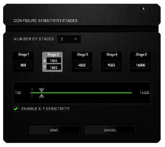 RAZER - LANCEHEAD - X-Y-gevoeligheid inschakelen X-Y-gevoeligheid inschakelen