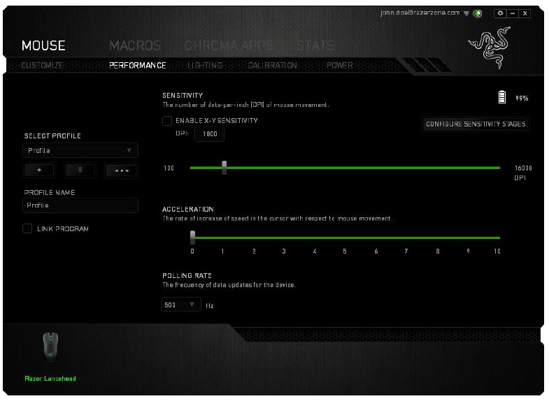RAZER - LANCEHEAD - TABBLAD PRESTATIES TABBLAD PRESTATIES