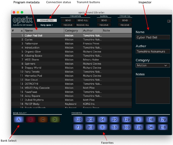 Korg - opsix - Programma-browserweergave Programma-browserweergave