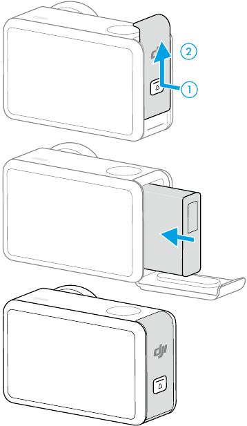 dji - Osmo Action 5 Pro - Voor het eerst gebruiken - De batterij bevestigen Voor het eerst gebruiken - De batterij bevestigen