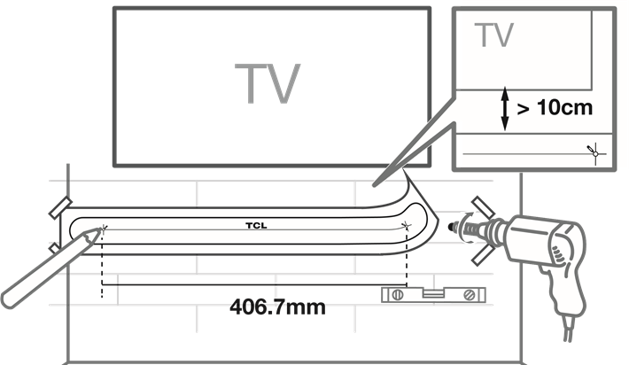 TCL - S522W - Uw Sound Bar aan de muur bevestigen - Stap 1 Uw Sound Bar aan de muur bevestigen - Stap 1