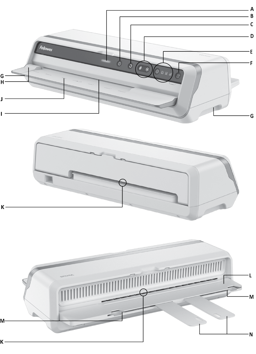 Fellowes - Venus 125 - LAMINATOR CONTROLS BEDIENINGSELEMENTEN VAN DE LAMINATOR