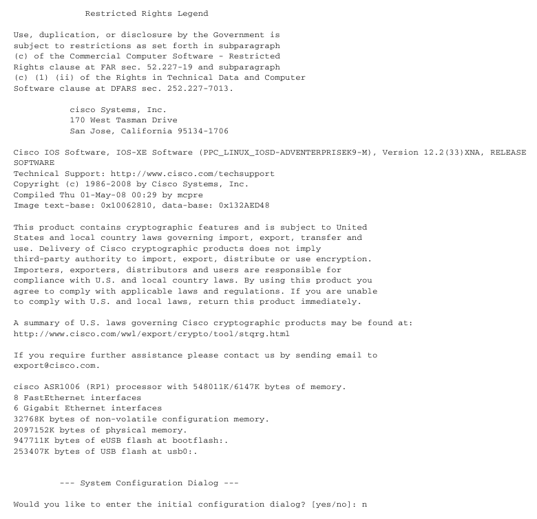 Cisco - ASR 1006 - Globale parameters configureren met behulp van de installatiefunctie - Deel 5 Globale parameters configureren met behulp van de installatiefunctie - Deel 5