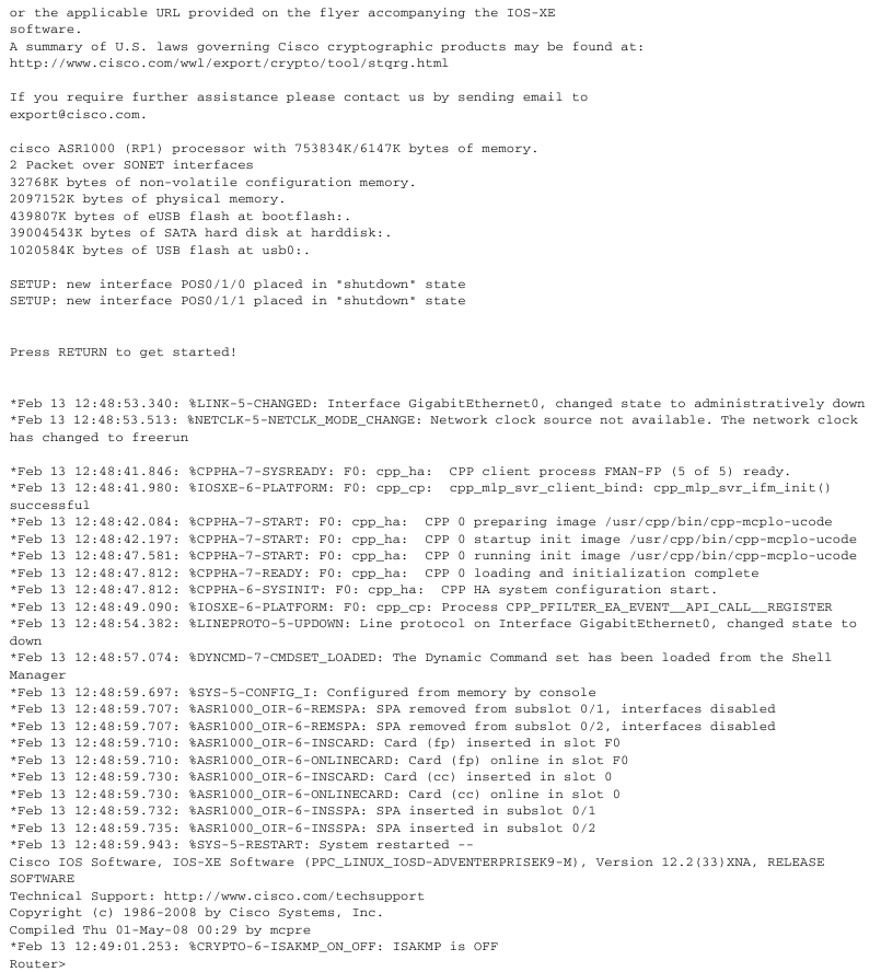 Cisco - ASR 1006 - Het systeem starten - Deel 6 Het systeem starten - Deel 6