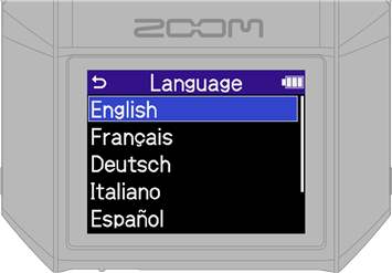 ZOOM - H6essential - Instellingen maken/eerste keer inschakelen - Taalinstelling Instellingen maken/eerste keer inschakelen - Taalinstelling
