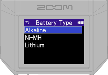 ZOOM - H6essential - Instellingen/eerste keer inschakelen - Batterijtype-instelling - Stap 1 Instellingen/eerste keer inschakelen - Batterijtype-instelling - Stap 1