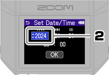 ZOOM - H6essential - Instellingen/eerste keer inschakelen - Datum- en tijdinstellingen - Stap 2 Instellingen/eerste keer inschakelen - Datum- en tijdinstellingen - Stap 2
