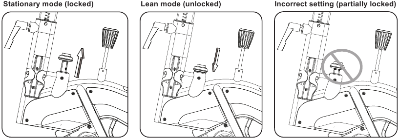 Bowflex - Velocore - Functies - De kantelmodus ontgrendelen en vergrendelen Functies - De kantelmodus ontgrendelen en vergrendelen