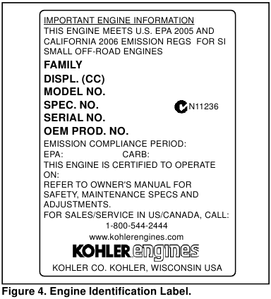 Kohler - Triad OHC TH520 - Label motoridentificatie Label motoridentificatie