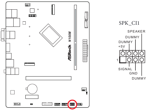 ASROCK - N100M - Installatie - Stap 9 - Luidsprekerheader Installatie - Stap 9 - Luidsprekerheader