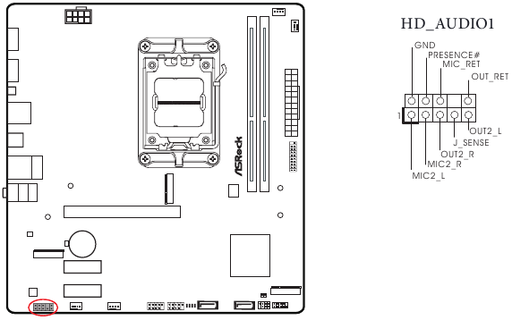 ASROCK - A620M HDV/M.2 - Audioheader voor voorpaneel Audioheader voor voorpaneel