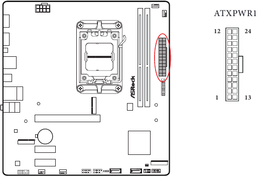 ASROCK - A620M HDV/M.2 - Onboard Headers and Conn-s - ATX-voedingsconnector Onboard Headers and Conn-s - ATX-voedingsconnector