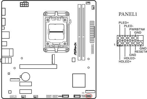 ASROCK - A620M HDV/M.2 - Onboard Headers and Conn-s - Systeem paneel header Onboard Headers and Conn-s - Systeem paneel header