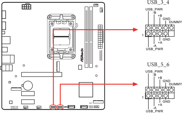 ASROCK - A620M HDV/M.2 - Onboard Headers and Conn-s - USB 2.0 Headers Onboard Headers and Conn-s - USB 2.0 Headers