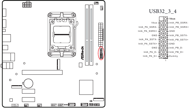 ASROCK - A620M HDV/M.2 - Onboard Headers and Conn-s - USB 3.2 Gen1 Header Onboard Headers and Conn-s - USB 3.2 Gen1 Header