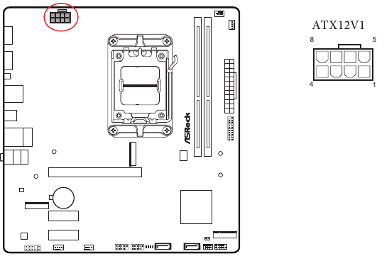 ASROCK - A620M HDV/M.2 - Onboard Headers/Conn-s - ATX 12V-voedingsconnector Onboard Headers/Conn-s - ATX 12V-voedingsconnector