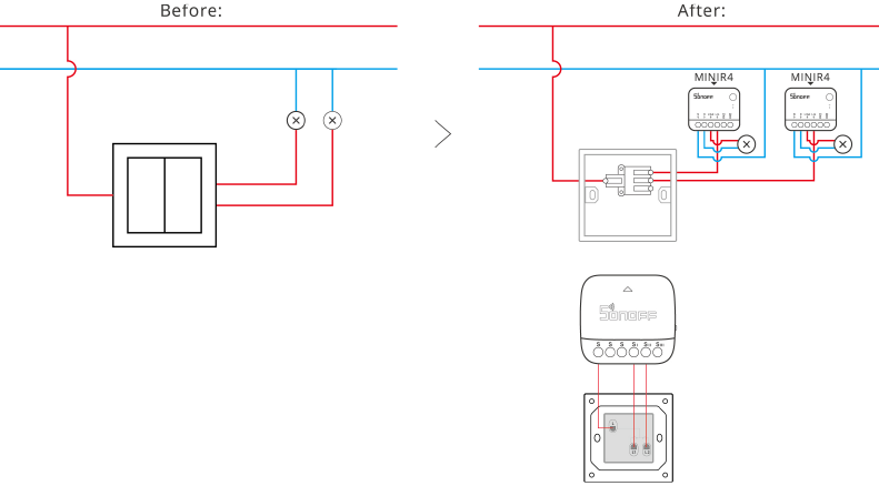 Sonoff - S-MATE2 - Installatie - Stap 3 - Bedrading Installatie - Stap 3 - Bedrading