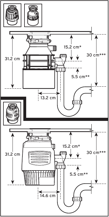 InSinkErator - Power Series - Afmetingen - Deel 1 Afmetingen - Deel 1