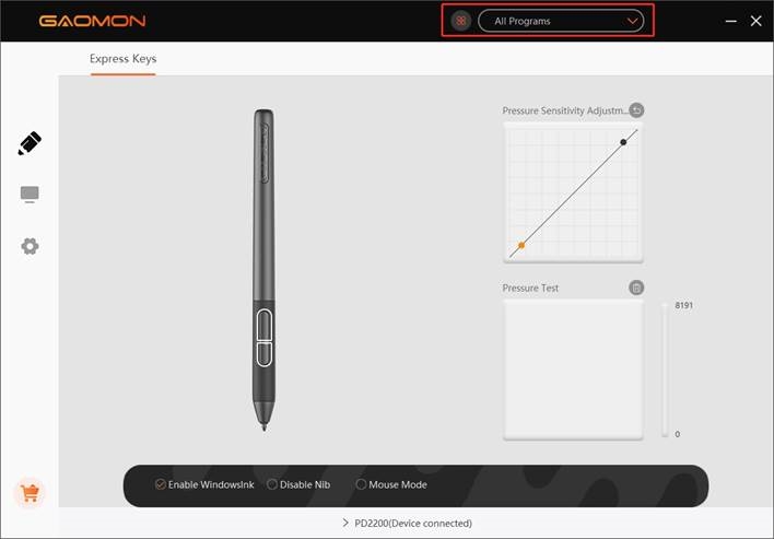 GAOMON - PD2200 - Expresstoetsen en drukcurve aanpassen - Stap 1 Expresstoetsen en drukcurve aanpassen - Stap 1