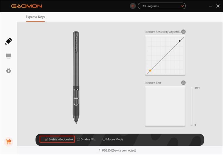 GAOMON - PD2200 - De Windows Ink-functie inschakelen De Windows Ink-functie inschakelen