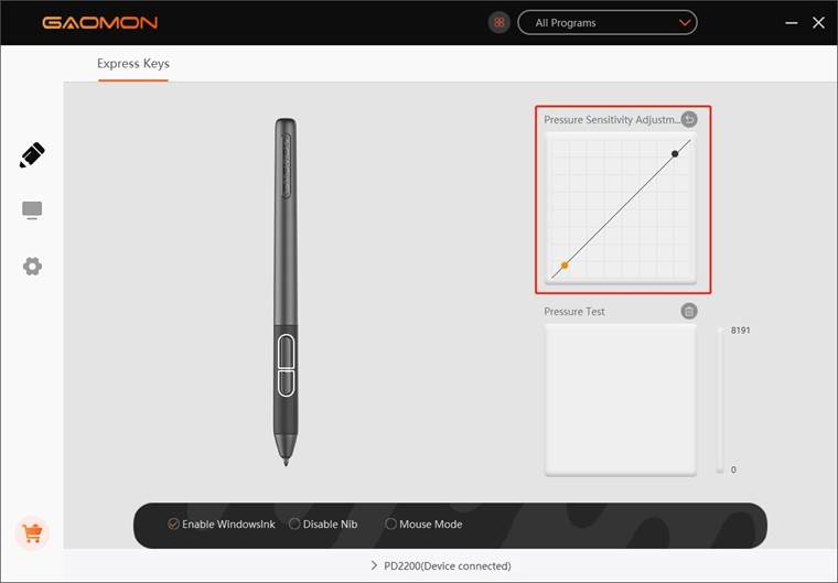 GAOMON - PD2200 - Drukgevoeligheidsinstelling Drukgevoeligheidsinstelling