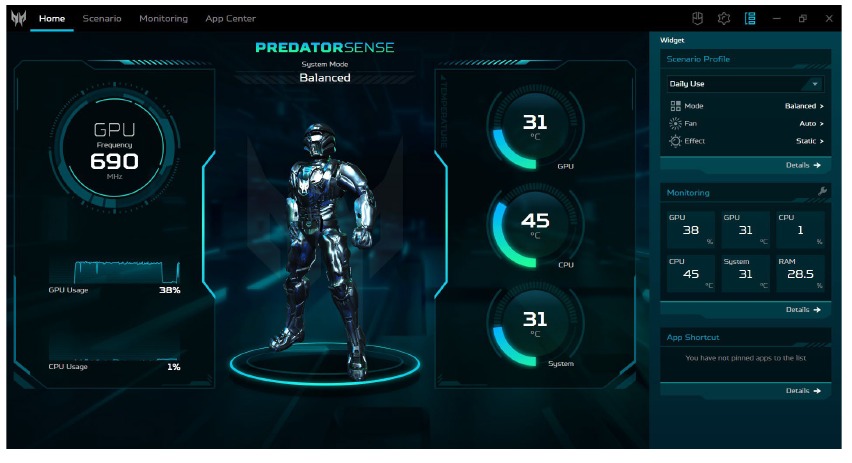 Acer - Predator Orion 7000 - De PredatorSense-applicatie instellen De PredatorSense-applicatie instellen