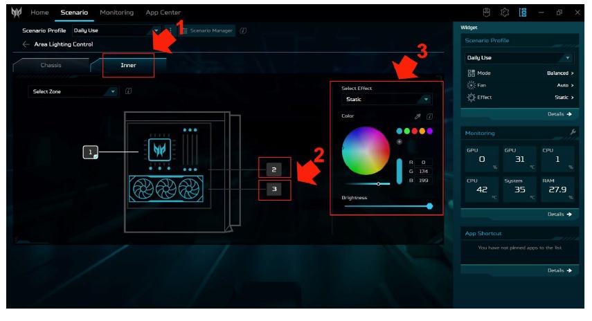 Acer - Predator Orion 7000 - VGA-kaart (indien ondersteund) en LED-instellingen moederbord VGA-kaart (indien ondersteund) en LED-instellingen moederbord
