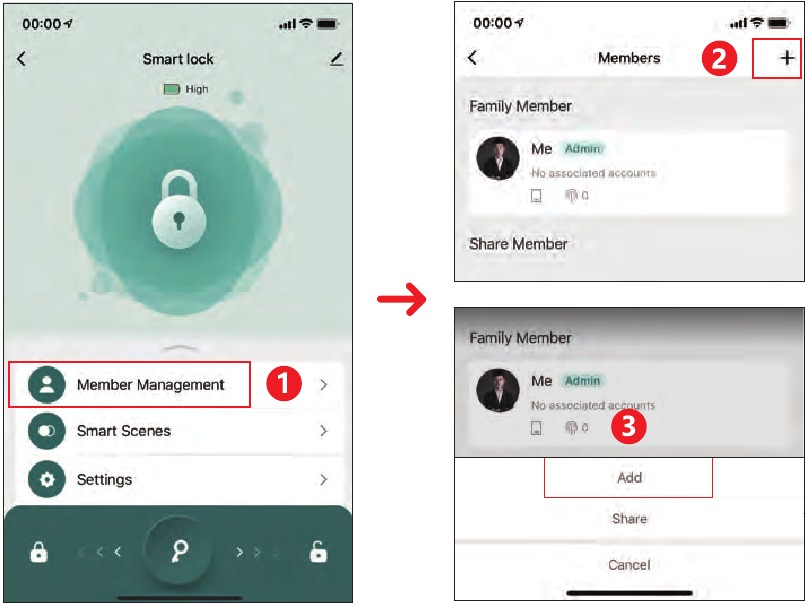 TUYA - SMART LOCK - Gewone leden toevoegen - Stap 1 Gewone leden toevoegen - Stap 1